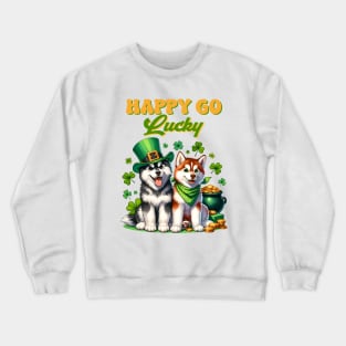 Happy Go Lucky Cute Husky St. Patricks Day Crewneck Sweatshirt